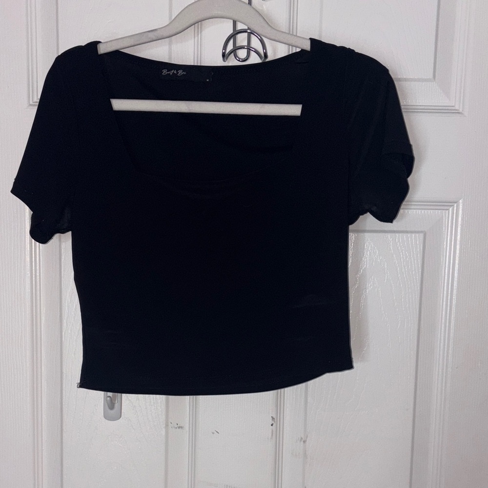 Square Neck Black Crop Top - Picture 1 of 3